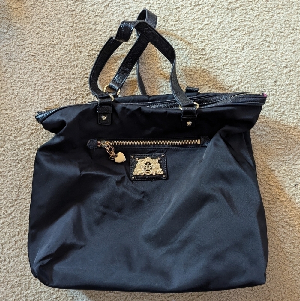 Juicy Couture Zip Top Black Nylon Tote